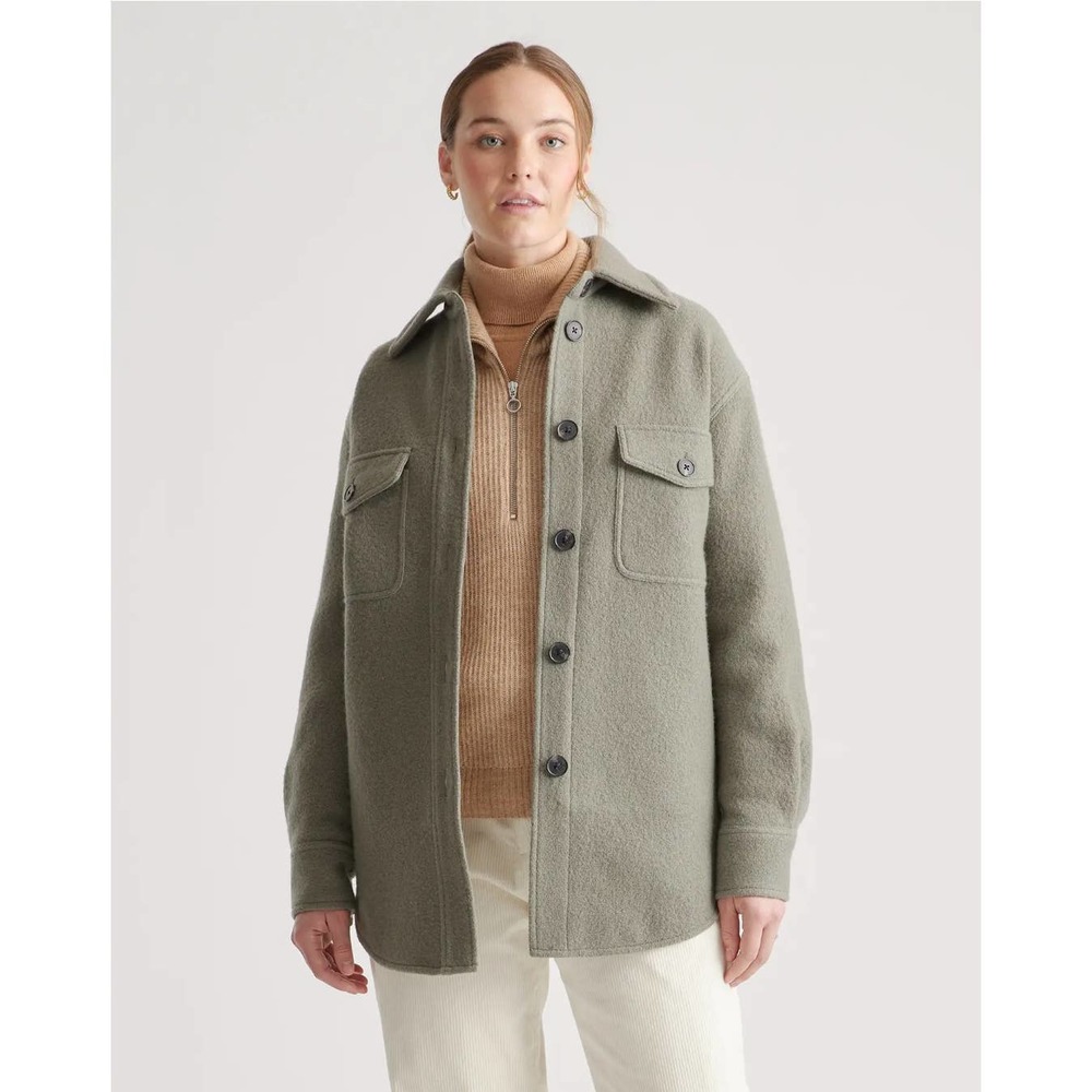 Quince 100% Merino Wool Shirt Jacket Olive Size Large Shacket Oversized